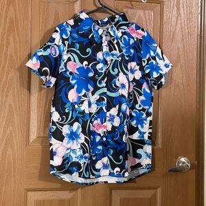 Floral Blue and Pink Casual Button Down Shirt